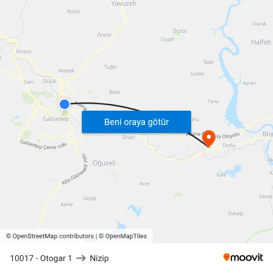 10017 - Otogar 1 to Nizip map