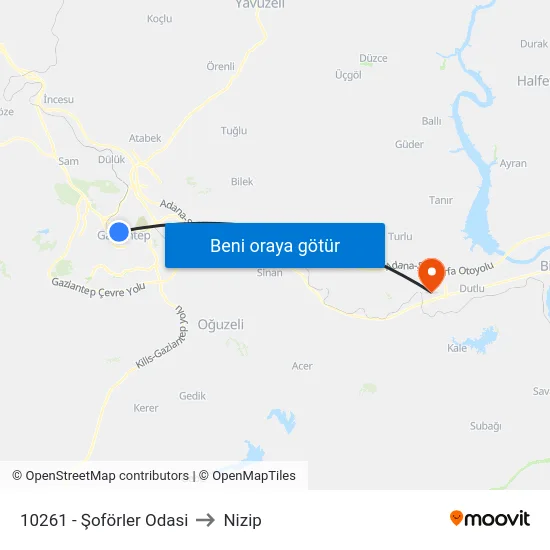 10261 - Şoförler Odasi to Nizip map