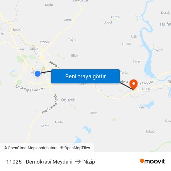 11025 - Demokrasi Meydani to Nizip map