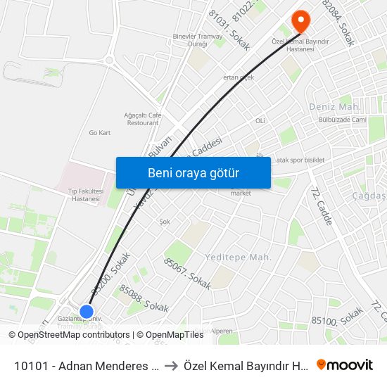 10101 - Adnan Menderes Blv. Gazü to Özel Kemal Bayındır Hastanesi map