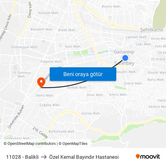 11028 - Balikli to Özel Kemal Bayındır Hastanesi map