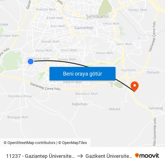 11237 - Gaziantep Üniversitesi to Gazikent Üniversitesi map
