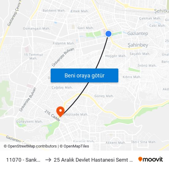 11070 - Sankopark to 25 Aralık Devlet Hastanesi Semt Polikliniği map