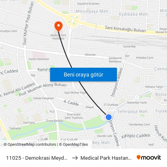 11025 - Demokrasi Meydani to Medical Park Hastanesi map