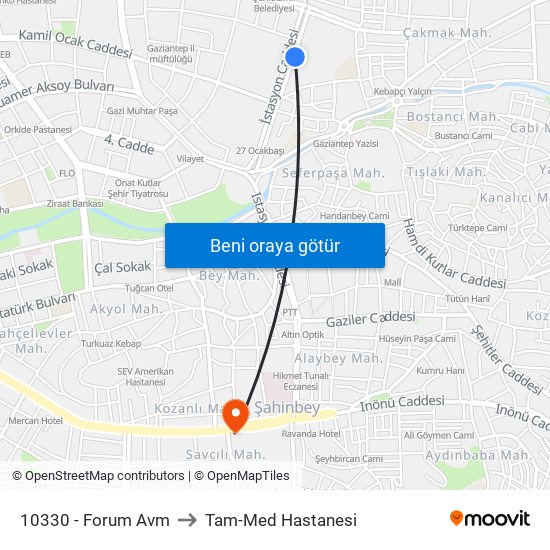 10330 - Forum Avm to Tam-Med Hastanesi map