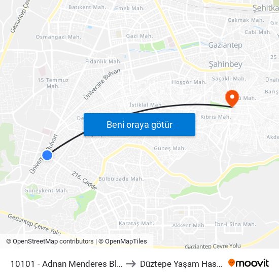 10101 - Adnan Menderes Blv. Gazü to Düztepe Yaşam Hastanesi map