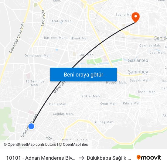 10101 - Adnan Menderes Blv. Gazü to Dülükbaba Sağlik Ocaği map