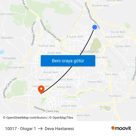 10017 - Otogar 1 to Deva Hastanesi map