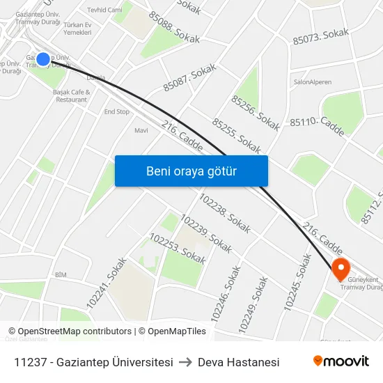 11237 - Gaziantep Üniversitesi to Deva Hastanesi map