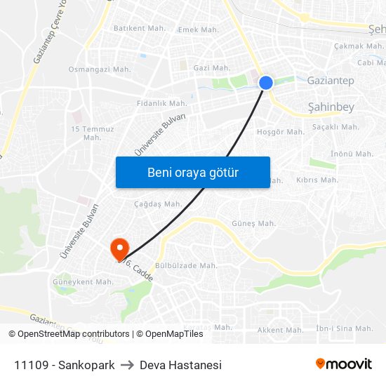 11109 - Sankopark to Deva Hastanesi map