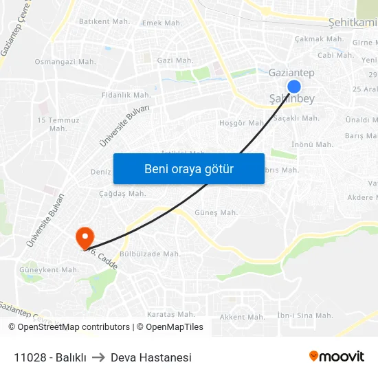 11028 - Balıklı to Deva Hastanesi map