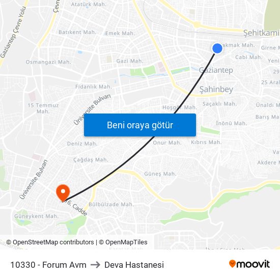 10330 - Forum Avm to Deva Hastanesi map