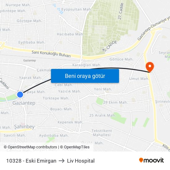 10328 - Eski Emirgan to Liv Hospital map