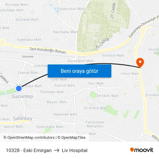 10328 - Eski Emirgan to Liv Hospital map