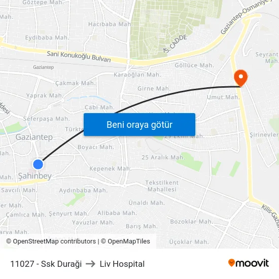 11027 - Ssk Duraği to Liv Hospital map