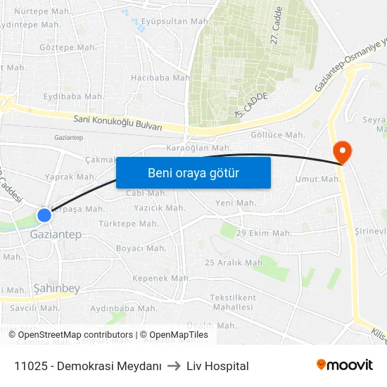 11025 - Demokrasi Meydanı to Liv Hospital map
