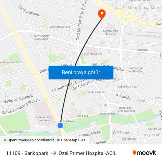 11109 - Sankopark to Özel Primer Hospital-ACİL map