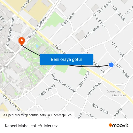 Kepeci Mahallesi to Merkez map