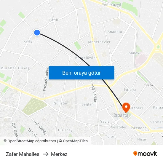 Zafer Mahallesi to Merkez map
