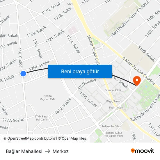 Bağlar Mahallesi to Merkez map