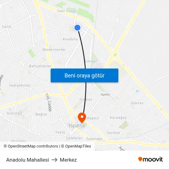 Anadolu Mahallesi to Merkez map
