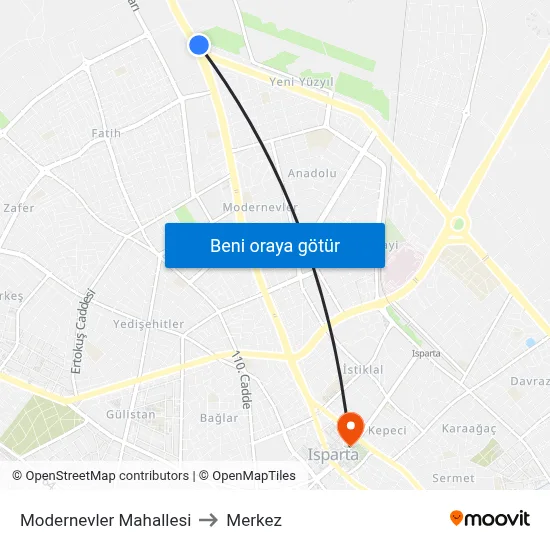 Modernevler Mahallesi to Merkez map
