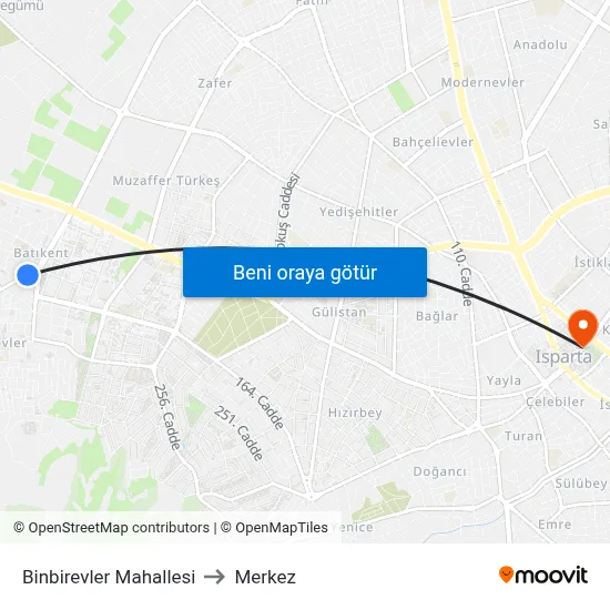 Binbirevler Mahallesi to Merkez map