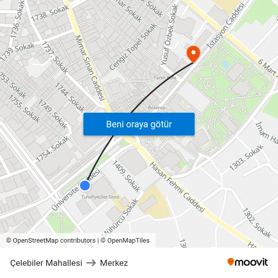 Çelebiler Mahallesi to Merkez map