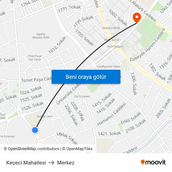 Keçeci Mahallesi to Merkez map