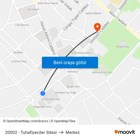 20002 - Tuhafiyeciler Sitesi to Merkez map