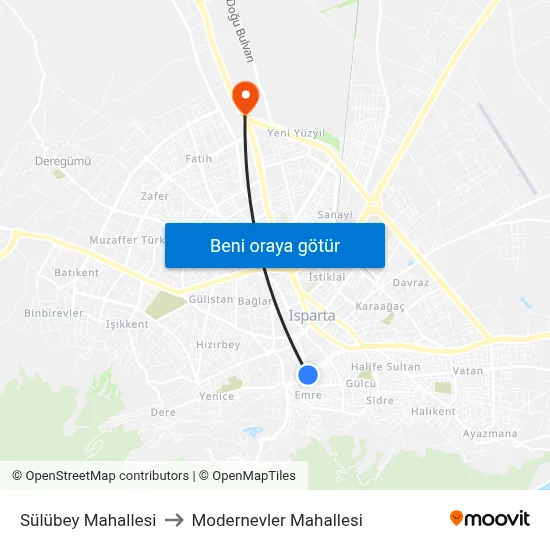 Sülübey Mahallesi to Modernevler Mahallesi map