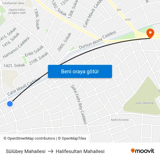 Sülübey Mahallesi to Halifesultan Mahallesi map