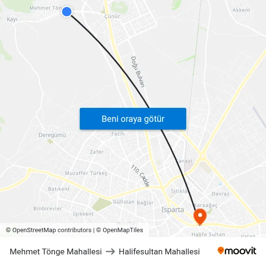 Mehmet Tönge Mahallesi to Halifesultan Mahallesi map
