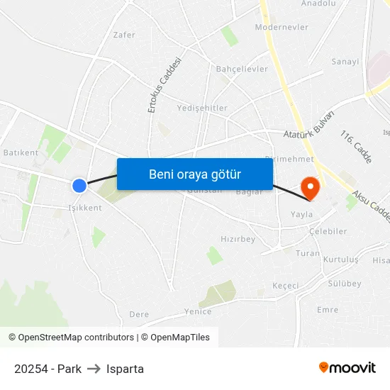 20254 - Park to Isparta map