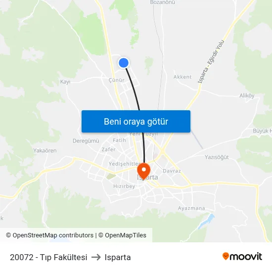 20072 - Tıp Fakültesi to Isparta map