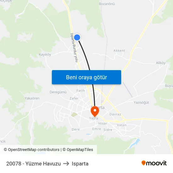 20078 - Yüzme Havuzu to Isparta map