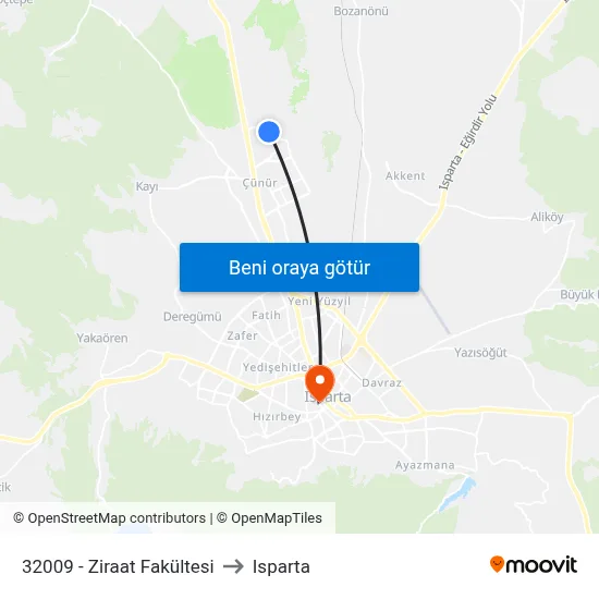 32009 - Ziraat Fakültesi to Isparta map