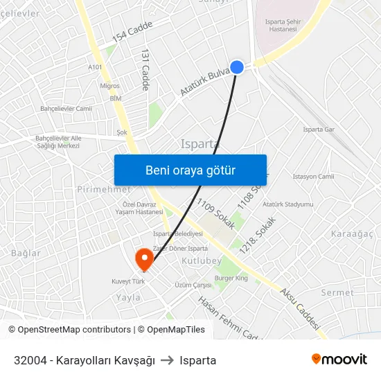 32004 - Karayolları Kavşağı to Isparta map