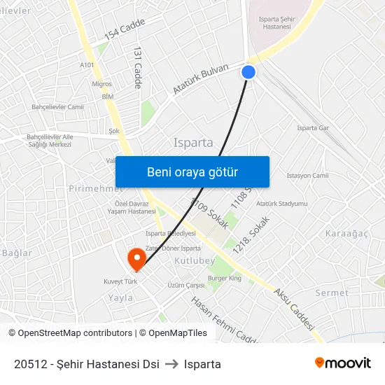 20512 - Şehir Hastanesi Dsi to Isparta map