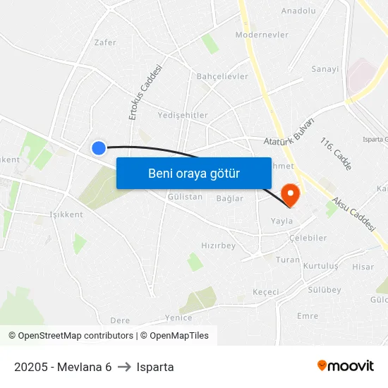 20205 - Mevlana 6 to Isparta map