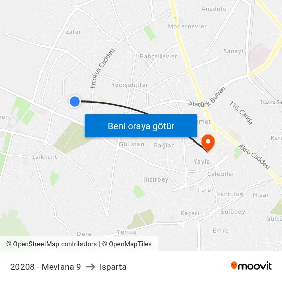 20208 - Mevlana 9 to Isparta map