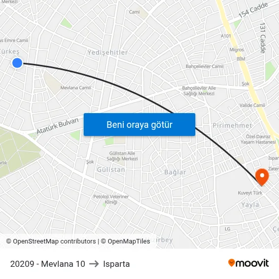20209 - Mevlana 10 to Isparta map
