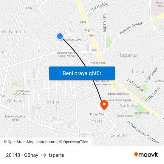 20148 - Günay to Isparta map