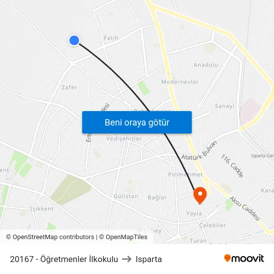 20167 - Öğretmenler İlkokulu to Isparta map
