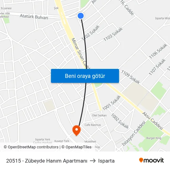 20515 - Zübeyde Hanım Apartmanı to Isparta map