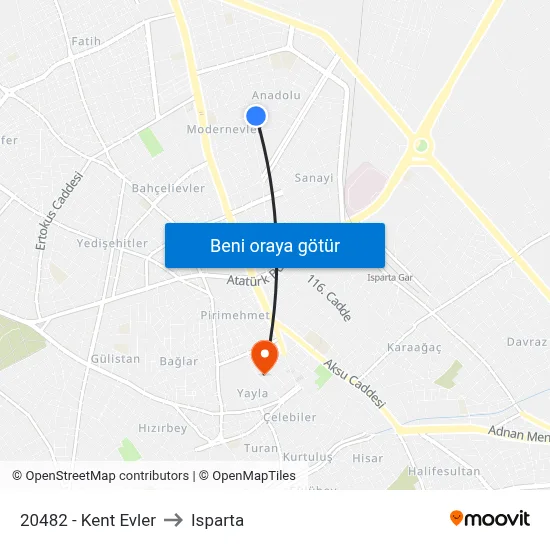 20482 - Kent Evler to Isparta map