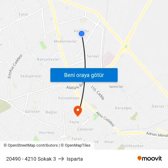 20490 - 4210 Sokak 3 to Isparta map