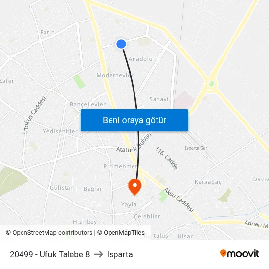 20499 - Ufuk Talebe 8 to Isparta map