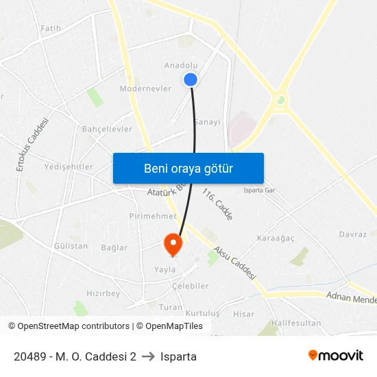 20489 - M. O. Caddesi 2 to Isparta map