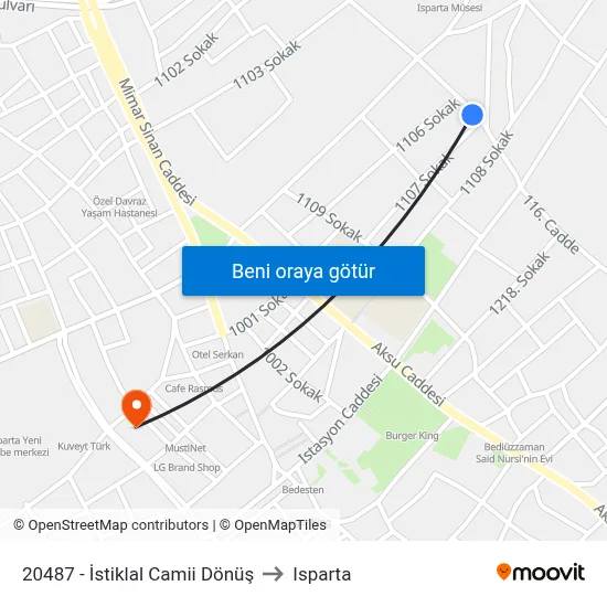 20487 - İstiklal Camii Dönüş to Isparta map